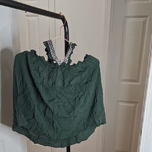 1. State Green Sleeveless Ruffled Blouse